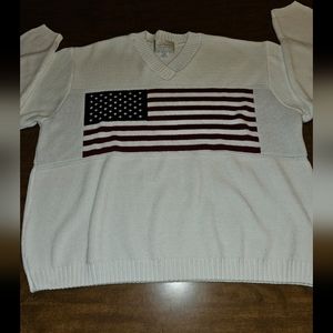 Vintage Capistrano Womens Knit Sweater Dual American Flag 3x USA V-Neck C22